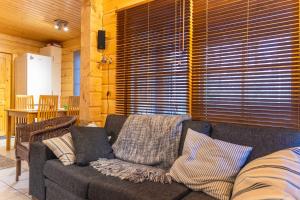 a living room with a couch with pillows at Himos Huili 2 in Himos