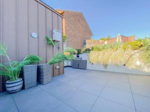 a courtyard with potted plants next to a building at Pyrmont Town House Homestay in Sydney