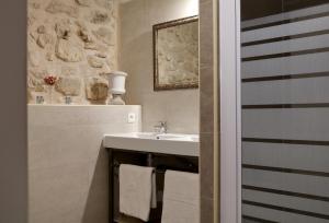 ein Bad mit einem Waschbecken und einem Spiegel in der Unterkunft Aux Augustins Palais des Papes & Wellness in Avignon