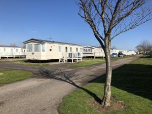 a tree in front of a row of mobile homes at Summer Dreams Holiday Home in Skegness