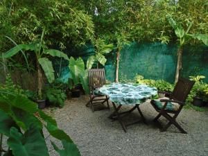 a table and two chairs in a garden at Mouhet Appartement Sortie 21 A20 in Mouhet