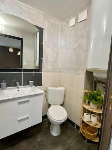 a bathroom with a white toilet and a sink at Studio avec Balcon proche Gare in Bourg-en-Bresse