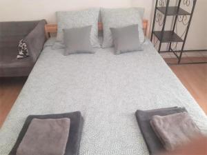 1 cama grande en la sala de estar con sofá en Appartement entier proche de Paris., en Clichy