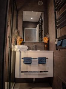 a bathroom with a sink and a mirror at Escale Royale Frejus in Fréjus