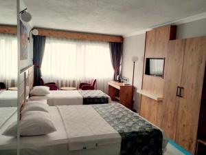 Una habitación de hotel con dos camas y un televisor. en Hotel Anibal, en Gebze 27 fotos más