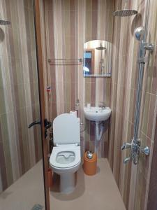 La petite salle de bains est pourvue de toilettes et d'un lavabo. dans l'établissement At Chorbadzhiykata, à Kalofer