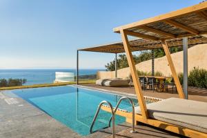 a villa with a swimming pool and a view of the ocean at Mani Theasis in Stoupa
