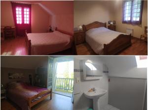 two pictures of a bedroom with two beds and a sink at Maison individuelle au cœur de la Soule au pays basque in Musculdy
