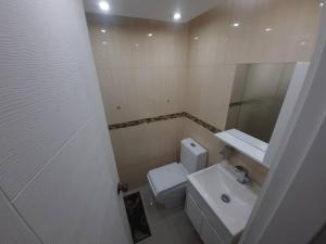 uma casa de banho com um lavatório, um WC e um espelho. em Apartamento ubicado en Bellas Artes em Caracas