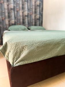 ein Bett mit grünen Kissen darüber in der Unterkunft Hôtel Provençal in Dakar