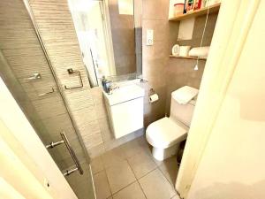 bagno con servizi igienici, lavandino e specchio di Serene and Cozy 1-Bedroom House with Parking a Cambridge