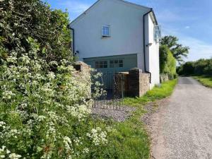 a white house on the side of a road at Couples Getaway, with Mountain Views/Dog Friendly in Crickhowell