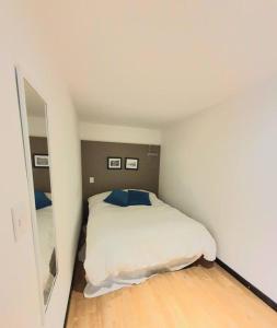 1 dormitorio con 1 cama en una habitación blanca en Habitación privada en Polanco cerca del Metro, en Ciudad de México