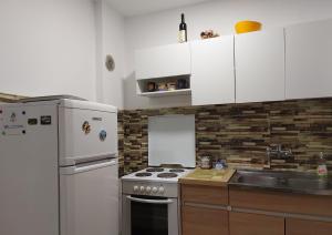a kitchen with a white refrigerator and a sink at Apartman Jovičić in Višegrad