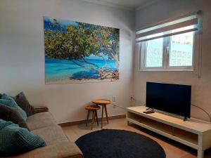 sala de estar con sofá y TV de pantalla plana en Apartment Villa Valentina, en Noord
