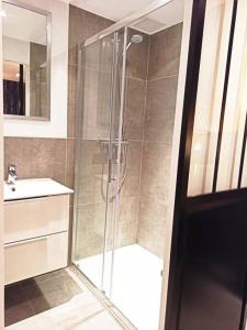 a bathroom with a shower and a sink at Studio confort la plume in Pont-sur-Seine