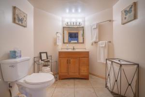 a bathroom with a toilet and a sink and a mirror at Strawhouse Resorts in Big Bar