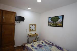 - une chambre avec un lit et une photo sur le mur dans l'établissement Hotel Boutique Casa Elefante, à Guadalajara