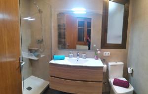 a bathroom with a sink and a toilet and a mirror at Valencia habitaciones in Barcelona