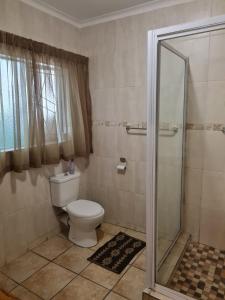a bathroom with a toilet and a shower at Huis Afrika in Vanderbijlpark