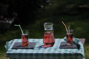 three glasses of iced tea sitting on a table at Au Clos d'Ardennes in Balaives-et-Butz