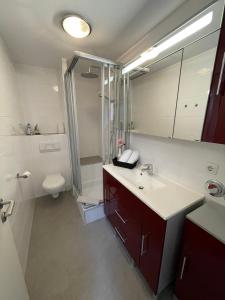 Kylpyhuone majoituspaikassa Isartaler Hoamat Haus