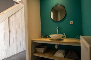 uma casa de banho com um lavatório e um espelho em Bed and Breakfast Paellepelhoeve em Ninove