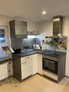 a kitchen with a stove and a counter top at Gemütliche Ferienwohnung in Wernigerode