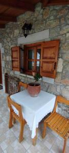 a table with a potted plant sitting on top of it at Ξενώνας Ερυκίνη in Dhímitra