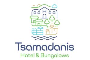 Karavómilos的住宿－Tsamadanis Hotel & Bungalows Friends Family，酒店和简易别墅的标志