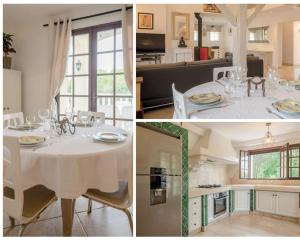 een collage van foto's van een keuken en een eetkamer bij Villa Rhéa in Roquebrune-sur-Argens