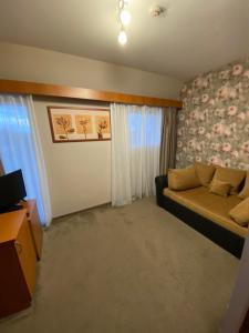 Televízia a/alebo spoločenská miestnosť v ubytovaní Lugas Hotel