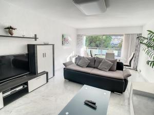 a living room with a couch and a television at Appartements de Standing Cannes Centre in Cannes