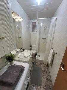 W łazience znajduje się umywalka, prysznic i toaleta. w obiekcie Bed&BCN Forum w mieście Sant Adria de Besos