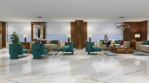 una rappresentazione di una hall con divani e sedie di QUIET Jeddah Al Hamra a Gedda
