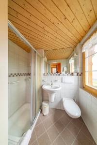 a bathroom with a sink and a tub and a toilet at Hotel und Restaurant Chäseren in Schönengrund