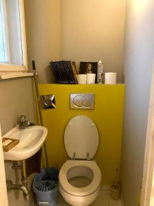 een kleine badkamer met een toilet en een wastafel bij Radnoti Art Studio in Boedapest
