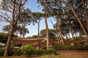 a hammock in a forest of trees at Fabulous village in Casal Palocco