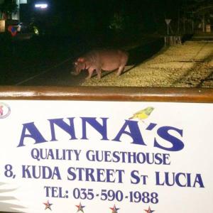 a pig on a leash standing next to a sign at Annas Bed and Breakfast in St Lucia