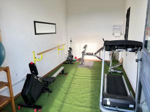a room with a gym with a treadmill and a tv at Agriturismo Podere La Fornace in Assisi