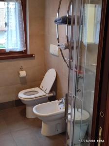 a small bathroom with a toilet and a shower at CASA VACANZE DA RIKI APPARTAMENTO 2 in Peschiera del Garda