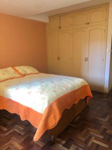 a bedroom with a bed and white cabinets at Céntrico apartamento in La Paz +4 photos