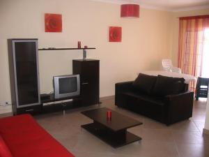 un salon avec un canapé et une télévision dans l'établissement Sol e Mar, à Vila Nova De Cacela