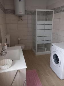 een badkamer met een wasmachine en een wastafel bij Ca' di Burghi 2 in Busca