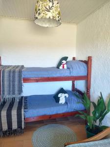 2 camas en una habitación con 2 ositos de peluche en Mar, en La Paloma