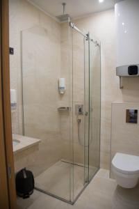 een glazen douche in een badkamer met een toilet bij Apartman V&V in Zlatibor