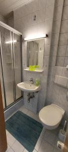 a bathroom with a sink and a toilet and a shower at Frühstückspension Koderholt in Mönichkirchen