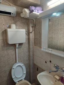 Un baño pequeño con inodoro y lavabo. en Comfort, en Pirot