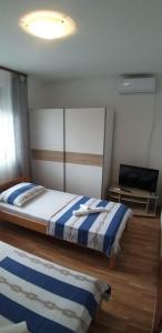 a bedroom with two beds and a television in it at VILA RENATA in Grižane