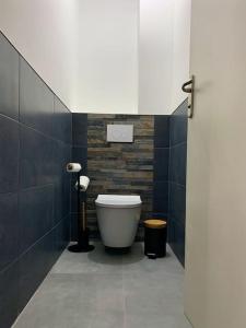 a bathroom with a white toilet in a room at T1 bis cosy et spacieux - wifi - parking gratuit in Angers
